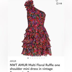 NWT AMUR Malti Floral Ruffle one shoulder mini dress in vintage flowers size 8